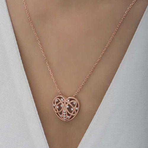 Lucky Life 925 Ayar Gumuss  Rose Bombeli Kalp Lucky Life Lucky Life Kadın Kolye
