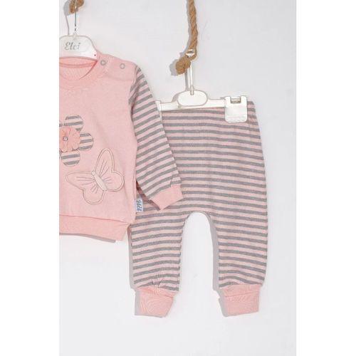 Kelebekli Çiçek Nakışlı Pamuklu 2'li Kız Bebek Takımı