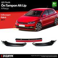 Volkswagen Polo Uyumlu 6 ABS Plastik Ön Tampon Alt Lip Kırmızı Ekli 4 Parça. 2017 Üzeri A+Kalite Parça