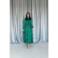 Zümrüt Saten Büzgülü Kat Kat Elbise