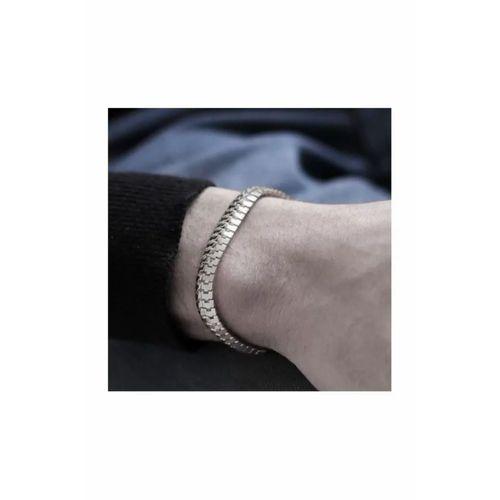 2'Lİ Set - Gümüş Renk Taşsız Kalp Kolye, Unisex Yassı Tırtıl Birbirine Geçmeli Bileklik SNJ-SET1010