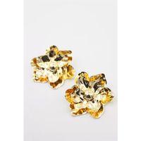 Metal Çiçek Küpe - Altın