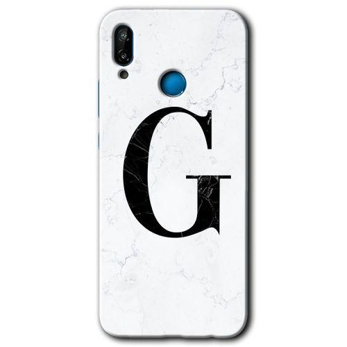 Huawei P20 Lite Kılıf HD Desen Baskılı Arka Kapak + Temperli Cam - Beyaz Mermer Desenli G Harfi