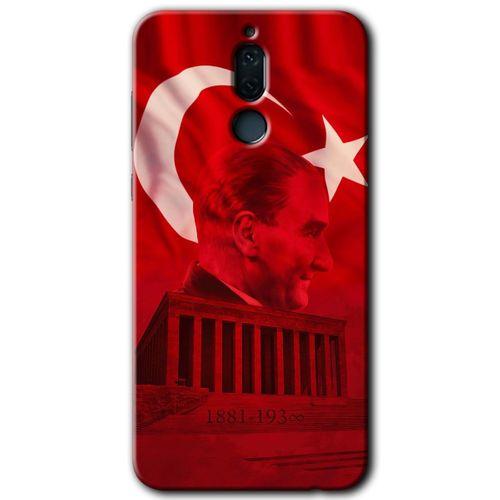 Huawei Mate 10 Lite Kılıf Baskılı Kapak - Albayrak + 5D Tam Kaplayan Cam