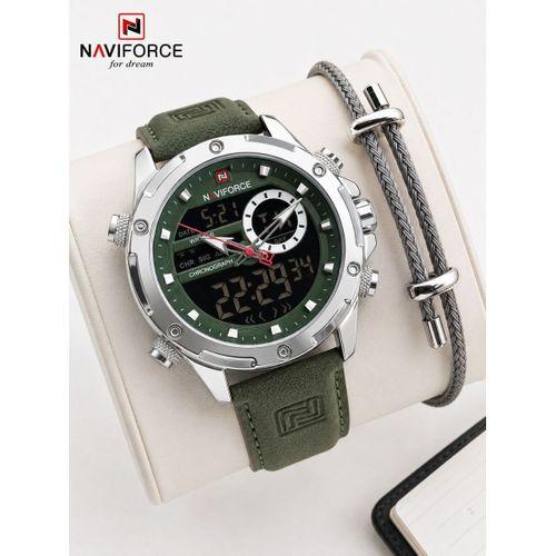 Naviforce Deri Kordon Dijital & Analoğ Mekanizma Bileklik Hediyeli 3 ATM Erkek Kol Saati NF9264.6