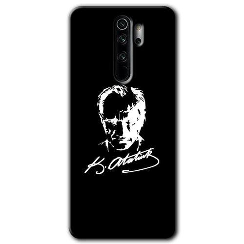 Redmi Note 8 Pro Kılıf HD Desen Baskılı Arka Kapak - Atatürk Silüet İmza + Kırılmaz Cam