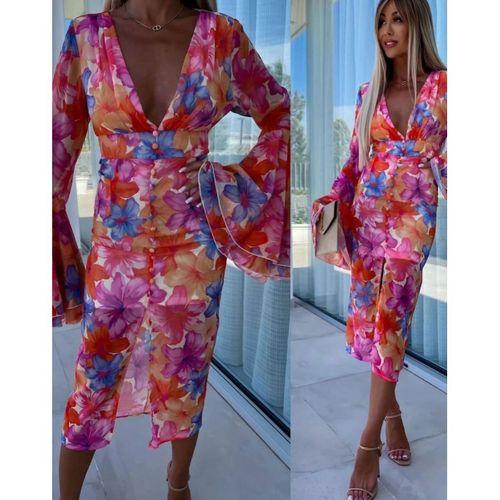 Kadın Göğüs Dekolteli Kolları Volan Detay Astarlı Tül Elbise