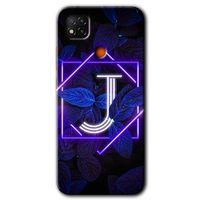 Redmi 9c Kılıf HD Desen Baskılı Arka Kapak - Dark Neon Yaprak J Harfi + Kırılmaz Cam