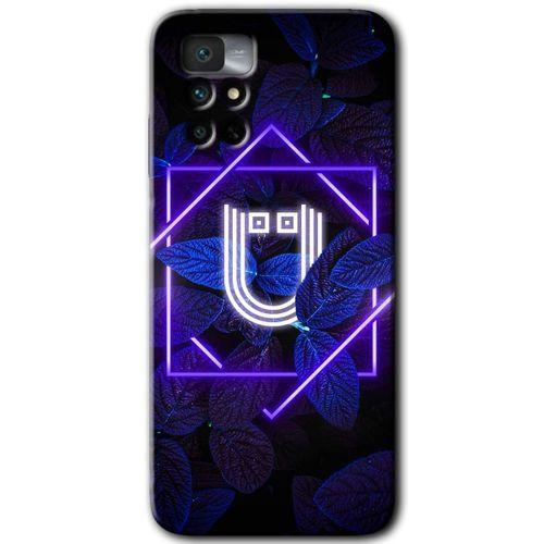 MRCİLETİSİM Xiaomi Redmi Note 11 4G Kılıf HD Desen Baskılı Arka Kapak+Temperli Cam - Dark Neon Yaprak Ü Harfi