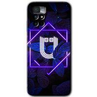 MRCİLETİSİM Xiaomi Redmi Note 11 4G Kılıf HD Desen Baskılı Arka Kapak+Temperli Cam - Dark Neon Yaprak Ü Harfi