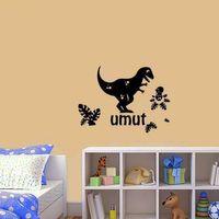 İsme Özel Dinazor Silüeti Dekoratif Çocuk Odası Duvar Sticker, Çıkartma, Etiket