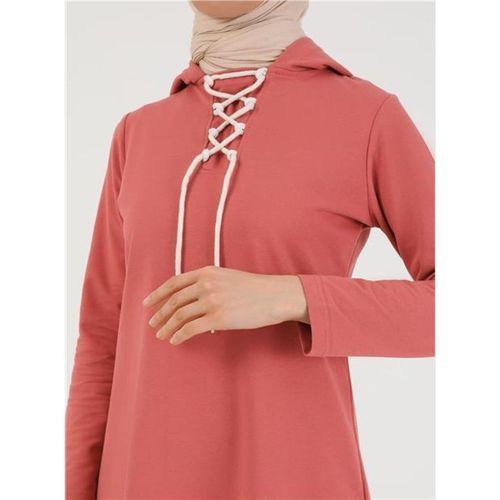 Eflin Yakadan Bağlamalı Kapşonlu Uzun Sweatshirt - 03030.101 - Gül Kurusu