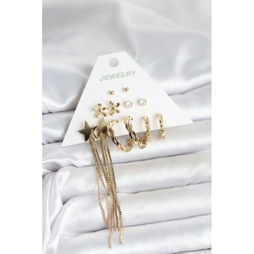 Pirinç Gold Renk 6 Çift Kadın Küpe Seti