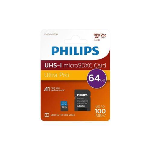 PHILIPS FM64MP65B, 64GB, SDXC, UHS-I, V30, Class10, MicroSD Kart Bellek (SD Adaptörlü)