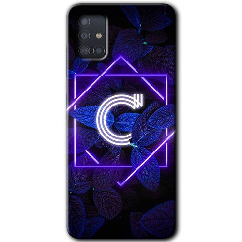 Samsung Galaxy A51 Kılıf Baskılı Kapak - Dark Neon Yaprak C Harfi + 5D Tam Kaplayan Cam