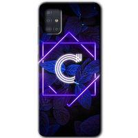 Samsung Galaxy A51 Kılıf Baskılı Kapak - Dark Neon Yaprak C Harfi + 5D Tam Kaplayan Cam