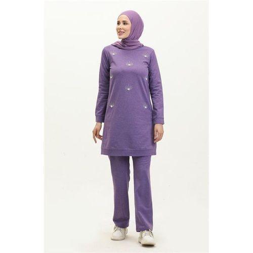 Bisiklet Yaka Uzun Tunik Pantolon Sade Basic Spor Takımı - 03050.207 - Koyu Lila