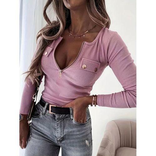 Kadın Uzun Kollu önden Fermuar Ve Cepli Kaşkorse Bluz