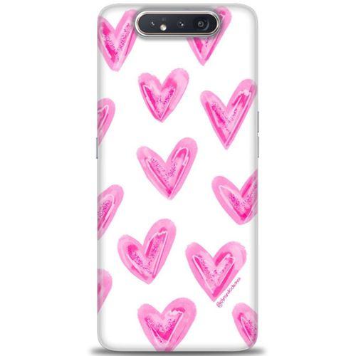 Samsung Galaxy A80 Kılıf HD Baskılı Kılıf - Pembe Kalpler + Tam Ekran Koruyucu