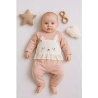 Tavşan Nakışlı Güpürlü % 100 Pamuk Kız Bebek Tulum