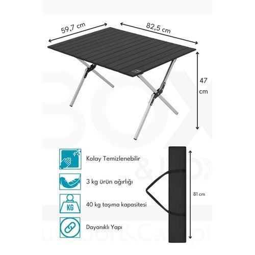 Box&Box Alüminyum, Katlanabilir Kamp ve Piknik Masası, Omuz Askılı Taşıma Çantasıyla, Large, Siyah