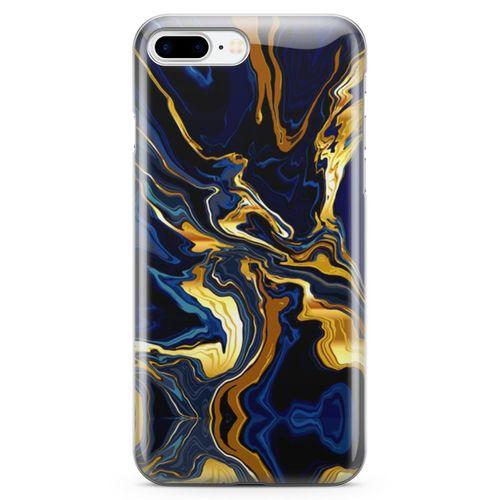 Apple iPhone 7 Plus Kılıf Lacivert Kahve Mermer Arka Kapak Koruma Desenli Full Koruyucu
