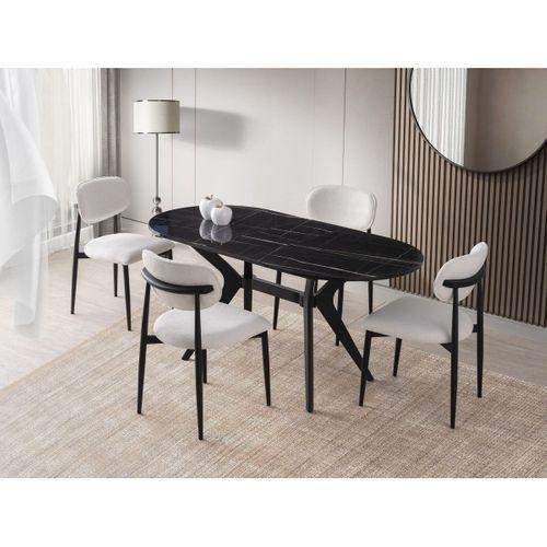 Star Polo Siyah Mermer Mutfak Masa Sandalye Takımı 82x138