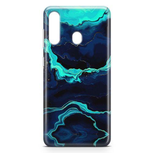 Samsung Galaxy A20s Kılıf Yeşil Lacivert Mermer Arka Kapak Koruma Desenli Full Koruyucu