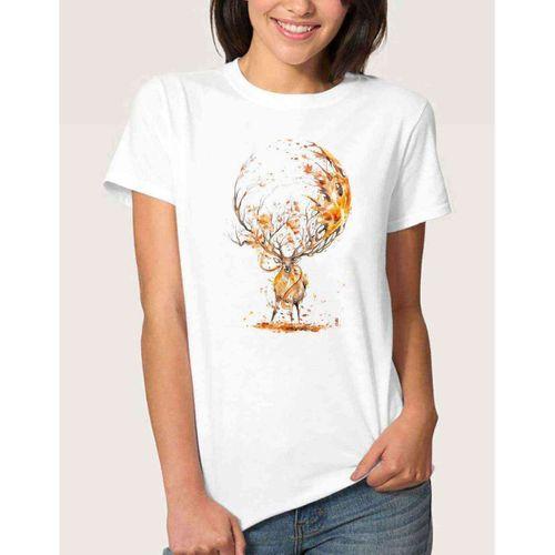 Watercolor Autumn Deer Kadın Beyaz Tshirt