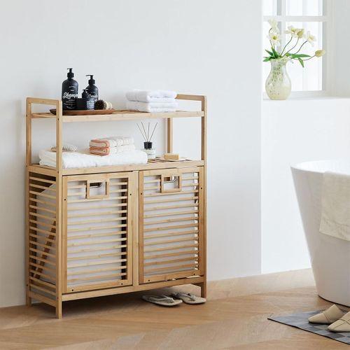 Bambu Kirli Çamaşır Sepeti 2 Bölmeli 2 Kat Organizer 80x33x87 cm