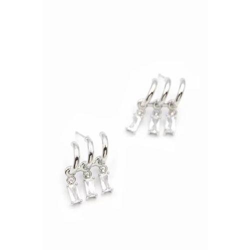 Küçük Baget Taşlı Küpe - Gümüş