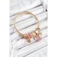 316L Çelik Pembe Zirkon Taşlı Kelebek Model Gold Renk Charm Bileklik
