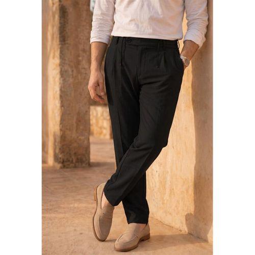 Forner Regular Fit Beli Lastikli Kemer Detaylı Erkek Kumaş Pantolon - Siyah
