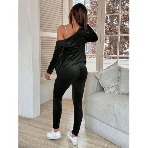 Kadın Uzun Kollu önden Fermuarlı Kadife Bluz Ve Pantolon Ikili Takım