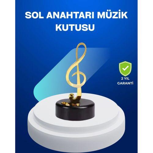 Sol Anahtarı Figürlü Dönen Müzik Kutusu Altın Renk Dekoratif