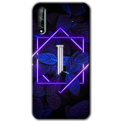 MRCİLETİSİM Huawei P Smart S Kılıf HD Desen Baskılı Arka Kapak + Temperli Cam - Dark Neon Yaprak I Harfi