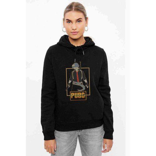 Pubg Man Baskılı Siyah Kadın Kapşonlu Sweashirt