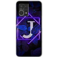 MRCİLETİSİM Oppo Reno 7 4G Kılıf HD Desen Baskılı Arka Kapak+Temperli Cam - Dark Neon Yaprak J Harfi