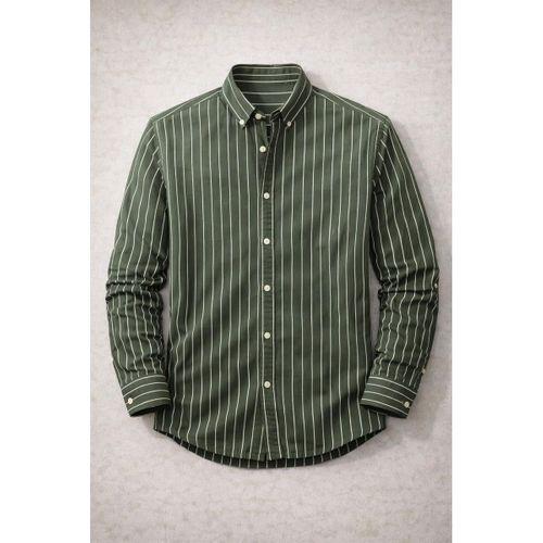 Chad Modal Kumaş Çizgili Yazlık Relaxed Fit Erkek Gömlek - Yeşil