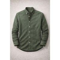 Chad Modal Kumaş Çizgili Yazlık Relaxed Fit Erkek Gömlek - Yeşil