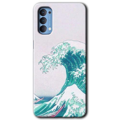 Oppo Reno 4 Kılıf Baskılı Kapak - Dalga + 5D Tam Kaplayan Cam