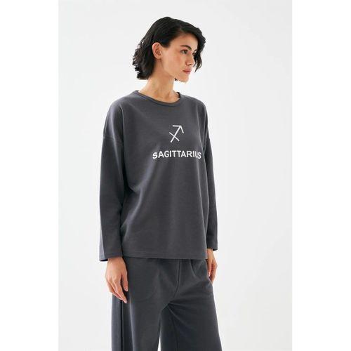 Kadın Füme Yay Burcu Oversize 2 İplik Eşofman Ev Giyim Takımı