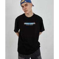 Unisex Bisiklet Yaka Baskılı Oversize T-Shirt - Siyah