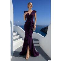 Kadın Dalgıç Kumaş V Yaka Fırfır Detaylı Maxi Boy Elbise