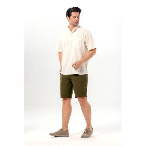 Kısa Kol Şile Bezi Tek Cepli Hakim Yaka Erkek Yazlık Tshirt Krem 3002