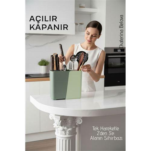 Akıllı Sürgülü Bıçaklık ve Kaşıklık Organizeri - Ayarlanabilir Tezgah Üstü Mutfak Düzenleyici