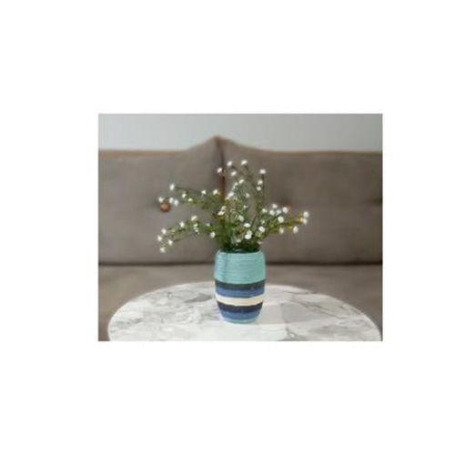 2 Adet Vazo Dahil,Vazoda Çiçek,Beyaz Yapay Çiçek,Vazo Dekoratif Mavi Örgü Poliresin 7X7X16Cm