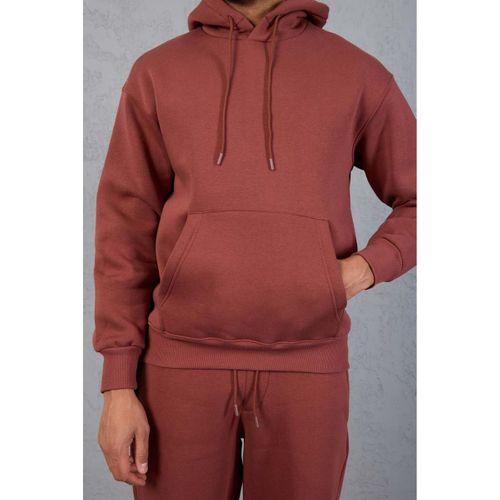 Şardonlu Kanguru Cepli Sweatshirt - 3 İplik Şardonlu Lastik Paça Erkek Eşofman Altı- Eşofman Takımı - Kiremit