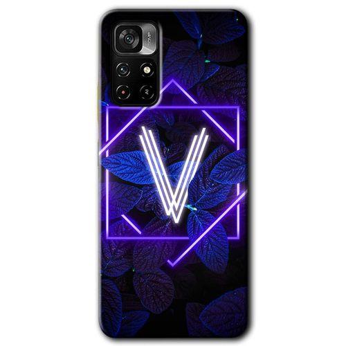 Redmi Note 11T Kılıf HD Desen Baskılı Arka Kapak - Dark Neon Yaprak V Harfi