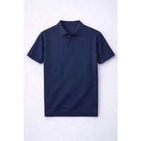 Elatus Çizgili V Yaka İnce Triko Relaxed Fit Polo Yaka Erkek T-Shirt - Lacivert